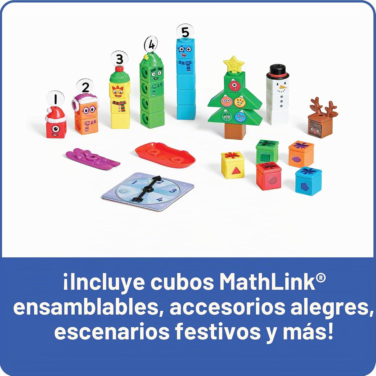 hand2mind Numberblocks MathLink Cubes Calendario de Adviento, 24 días de regalos sorpresa y figuras temáticas, calendario de cuenta regresiva de Navidad con tablero de juego integrado miniatura 2